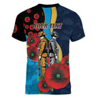 Gold Coast Titans ANZAC Personalised Women V-Neck T-Shirt Lest We Forget Poppy Camo