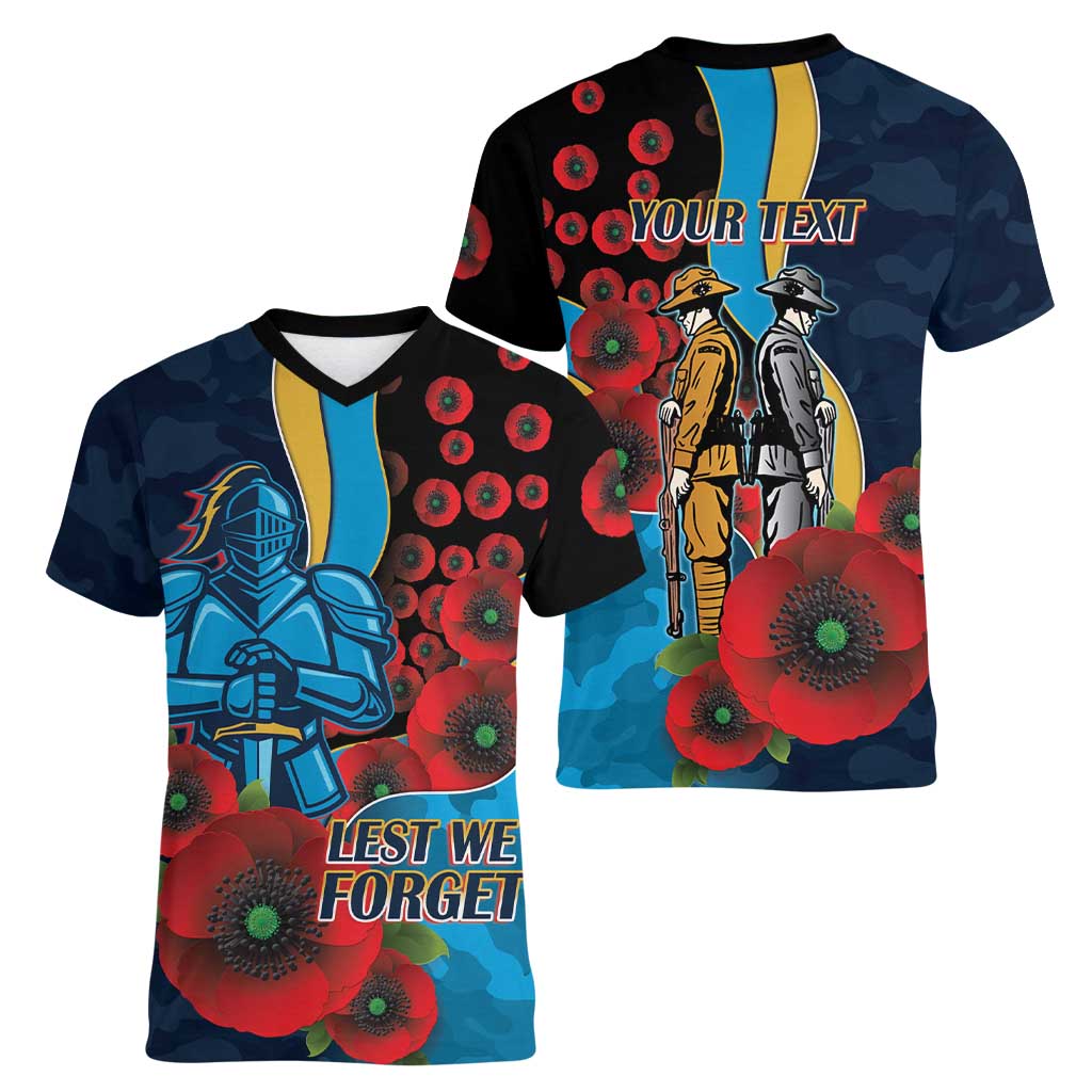 Gold Coast Titans ANZAC Personalised Women V-Neck T-Shirt Lest We Forget Poppy Camo