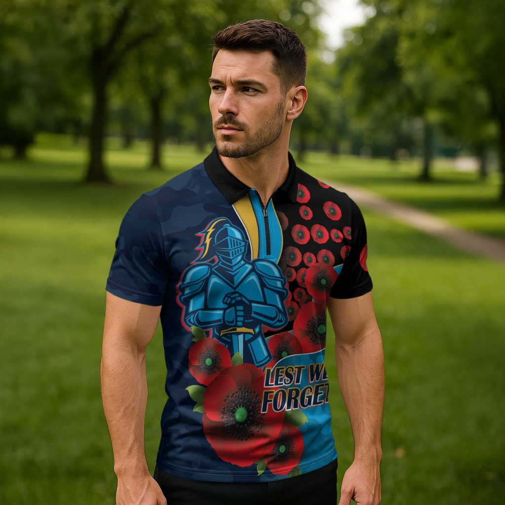 Gold Coast Titans ANZAC Personalised Zipper Polo Shirt Lest We Forget Poppy Camo
