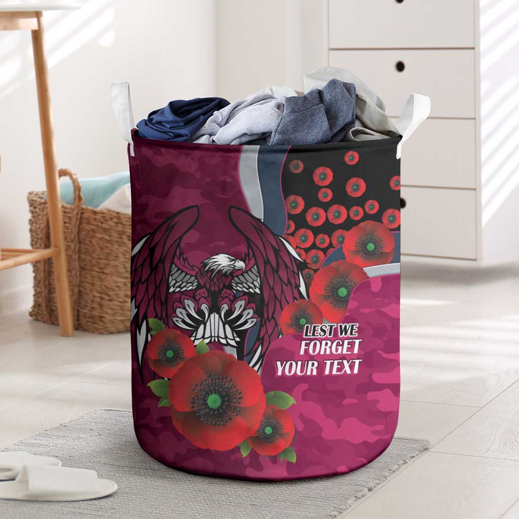 Manly Warringah Sea Eagles ANZAC Personalised Laundry Basket Lest We Forget Poppy Camo