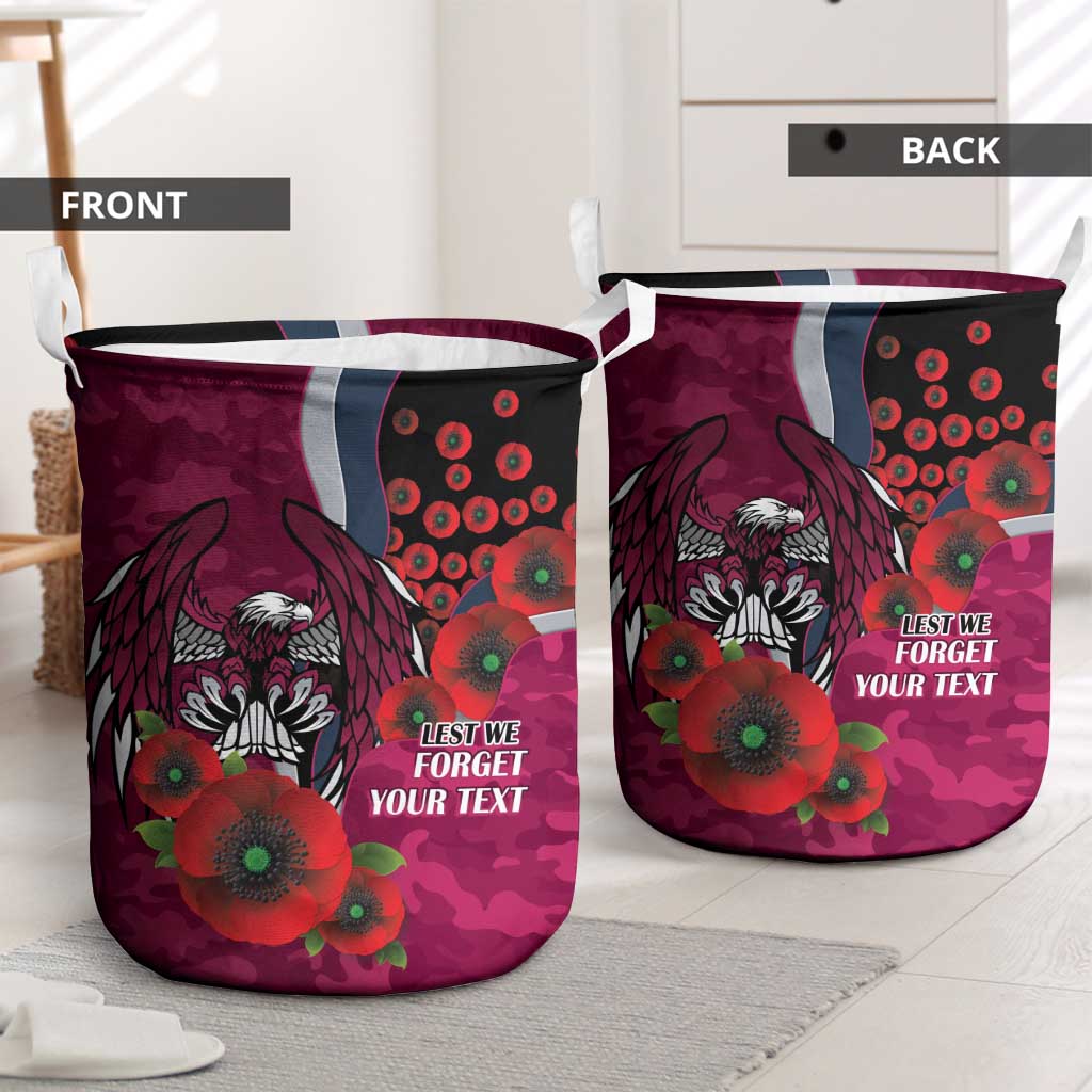 Manly Warringah Sea Eagles ANZAC Personalised Laundry Basket Lest We Forget Poppy Camo