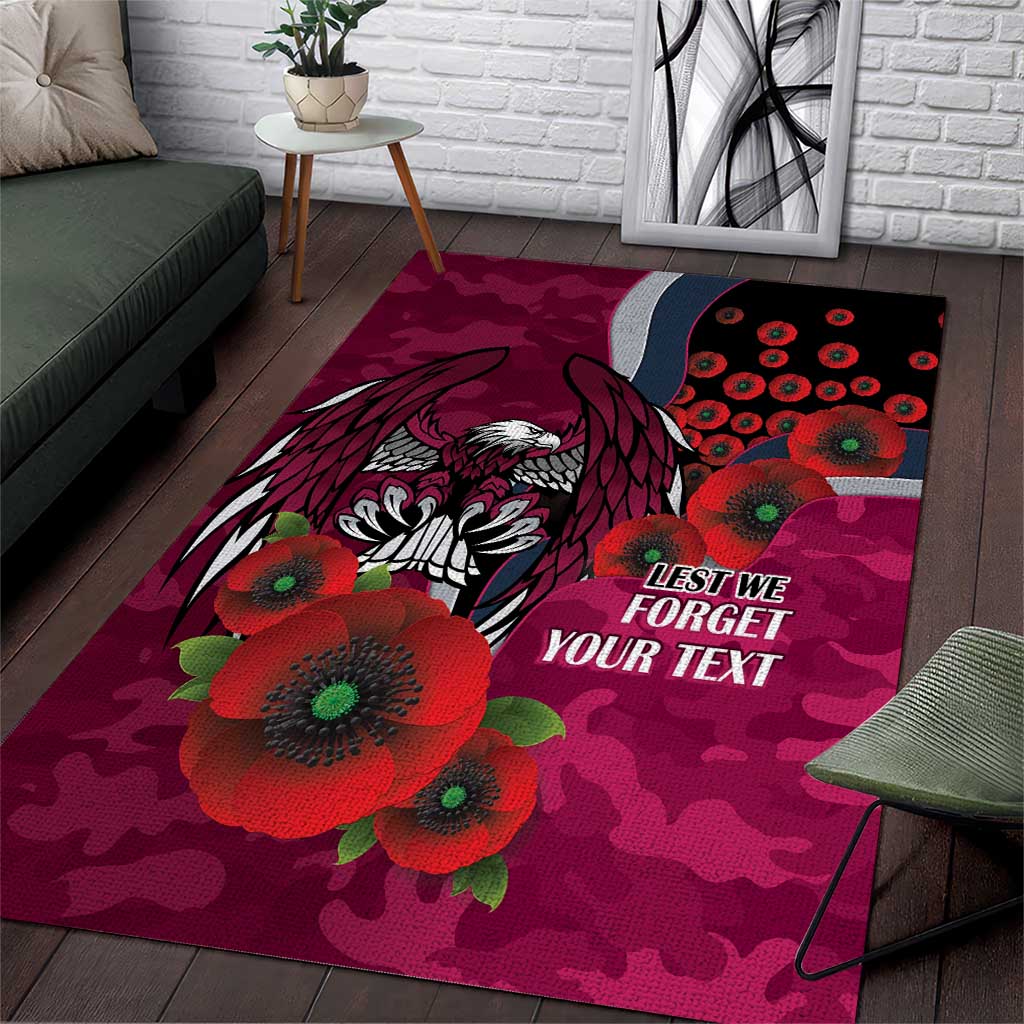 Manly Warringah Sea Eagles ANZAC Personalised Area Rug Lest We Forget Poppy Camo