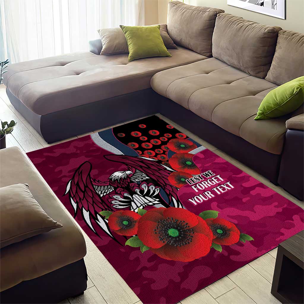 Manly Warringah Sea Eagles ANZAC Personalised Area Rug Lest We Forget Poppy Camo