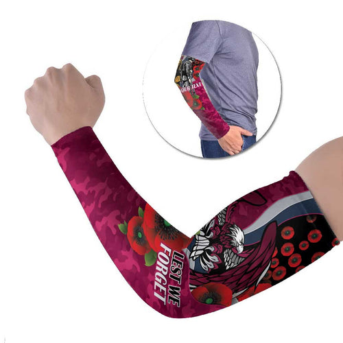 Manly Warringah Sea Eagles ANZAC Personalised Arm Sleeves Lest We Forget Poppy Camo
