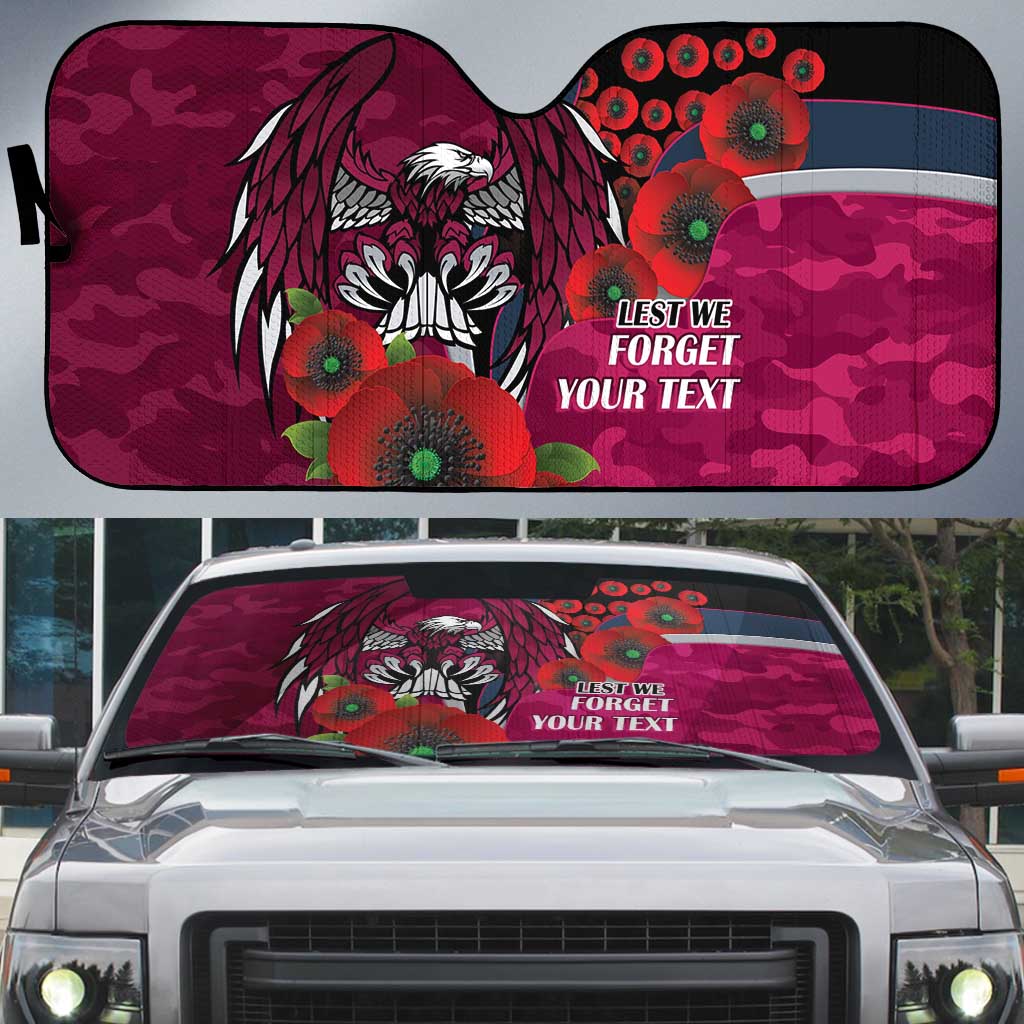 Manly Warringah Sea Eagles ANZAC Personalised Auto Sun Shade Lest We Forget Poppy Camo