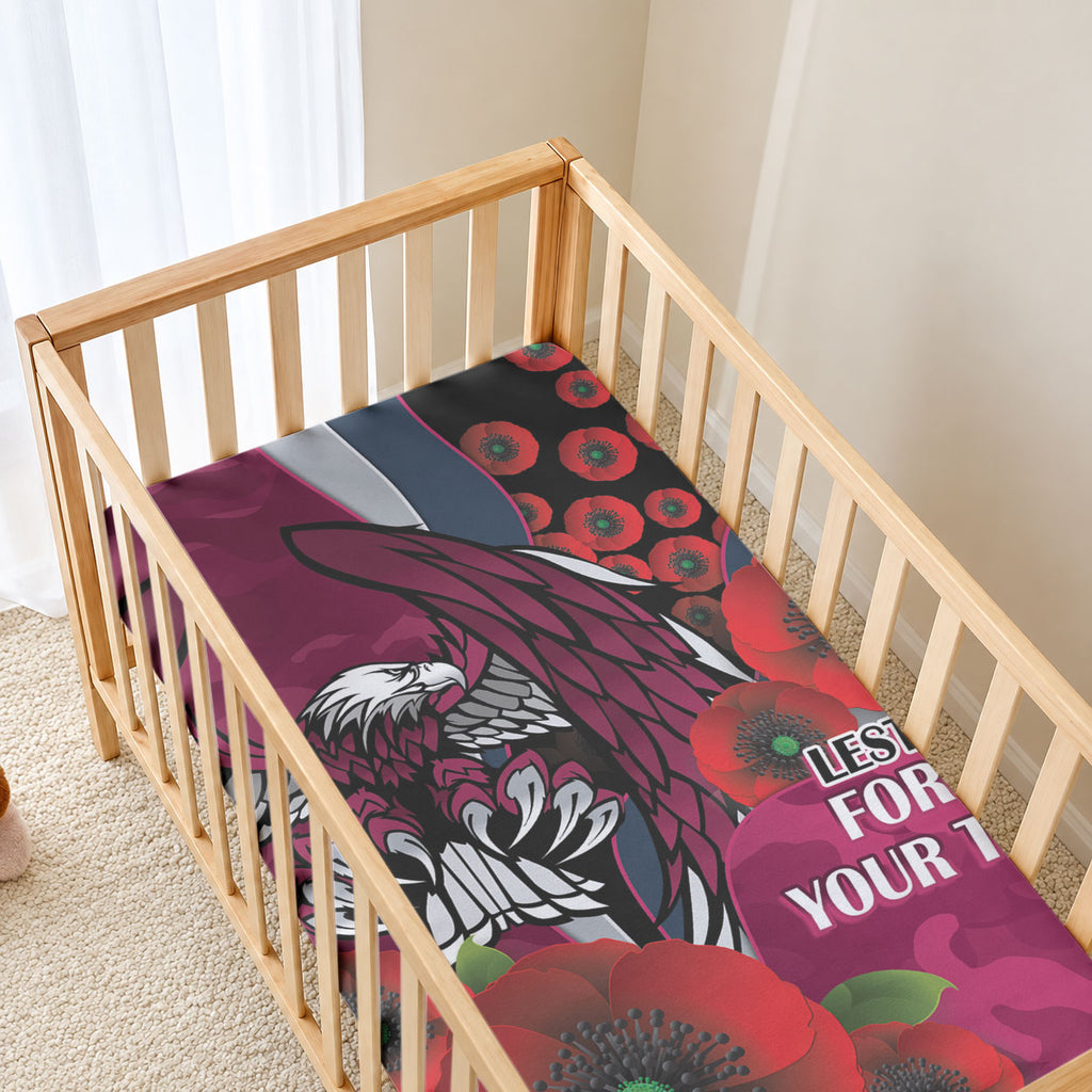 Manly Warringah Sea Eagles ANZAC Personalised Baby Bed Cover Lest We Forget Poppy Camo