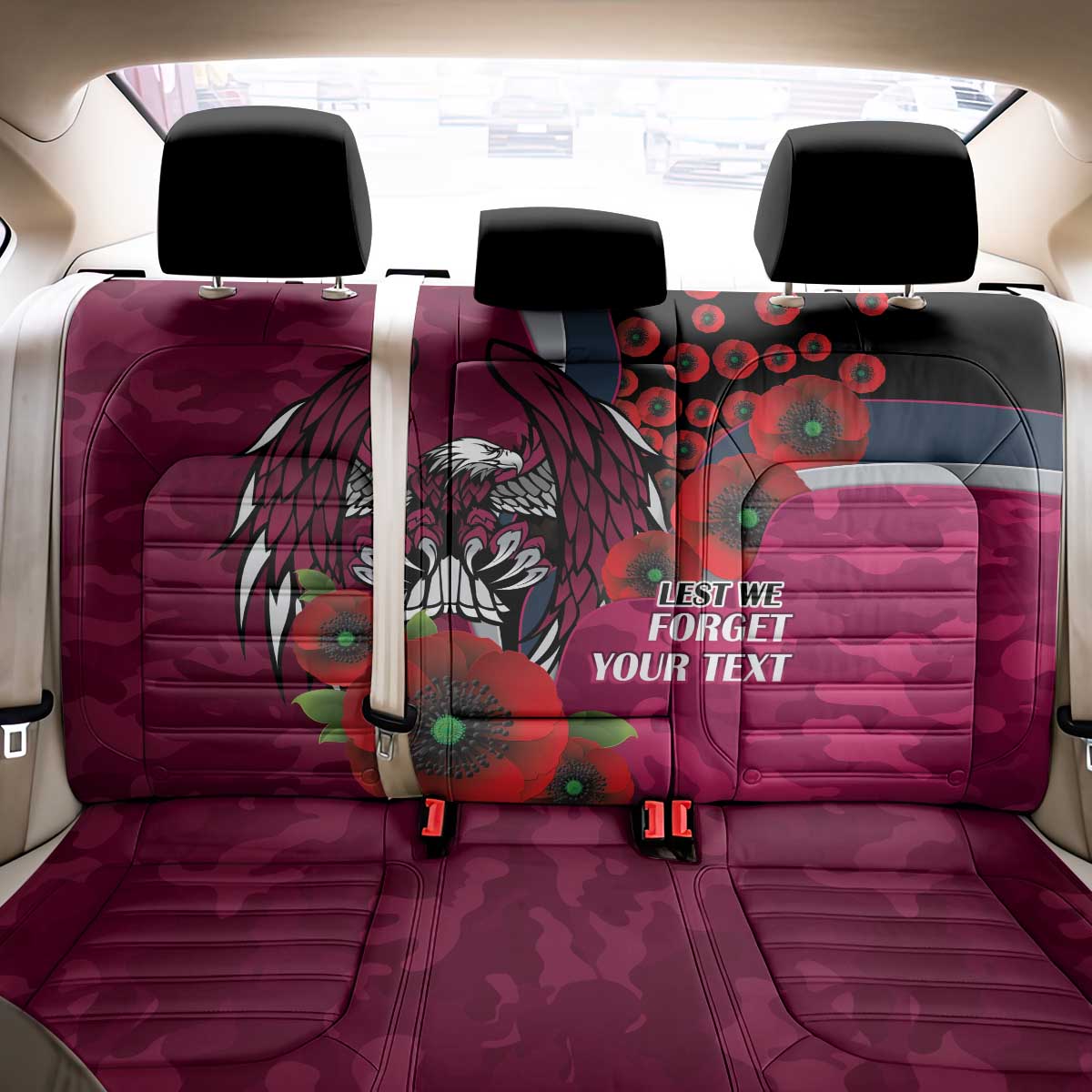 Manly Warringah Sea Eagles ANZAC Personalised Back Car Seat Cover Lest We Forget Poppy Camo