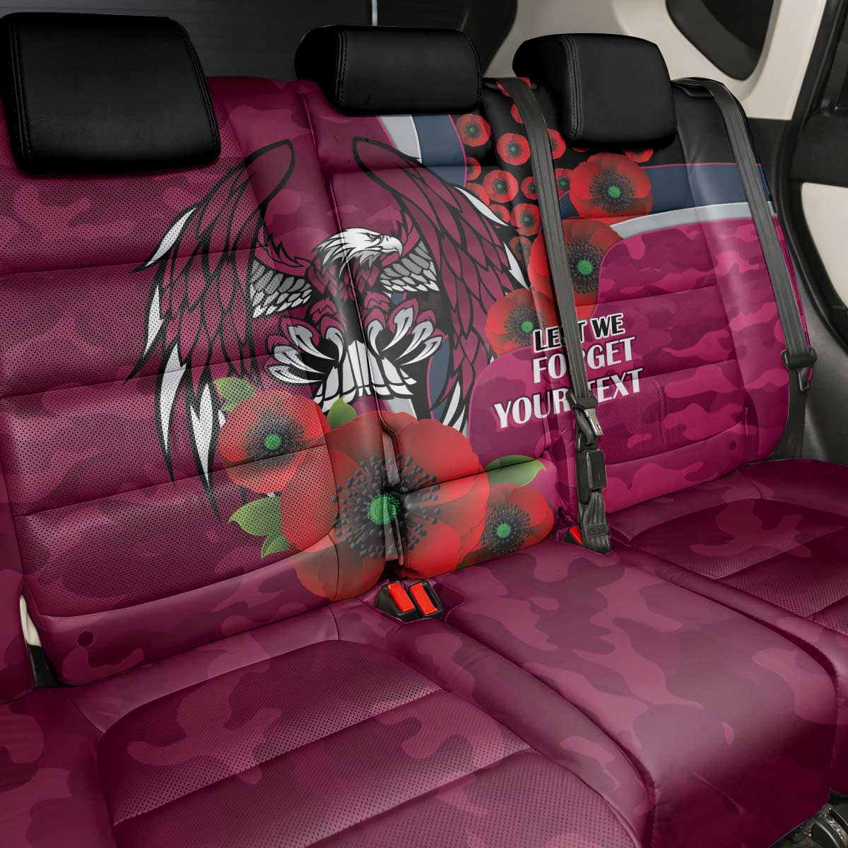 Manly Warringah Sea Eagles ANZAC Personalised Back Car Seat Cover Lest We Forget Poppy Camo