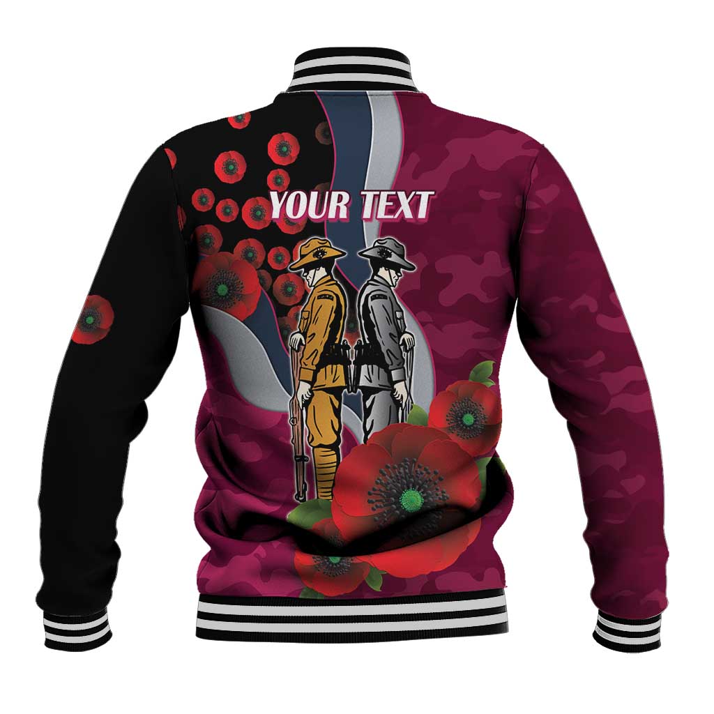 Manly Warringah Sea Eagles ANZAC Personalised Baseball Jacket Lest We Forget Poppy Camo