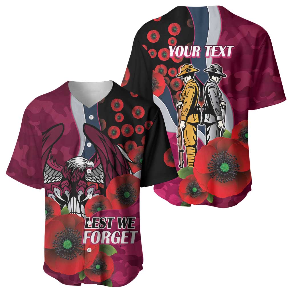Manly Warringah Sea Eagles ANZAC Personalised Baseball Jersey Lest We Forget Poppy Camo