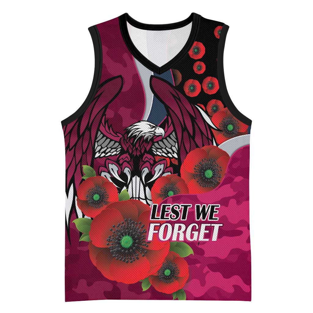 Manly Warringah Sea Eagles ANZAC Personalised Basketball Jersey Lest We Forget Poppy Camo