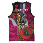 Manly Warringah Sea Eagles ANZAC Personalised Basketball Jersey Lest We Forget Poppy Camo