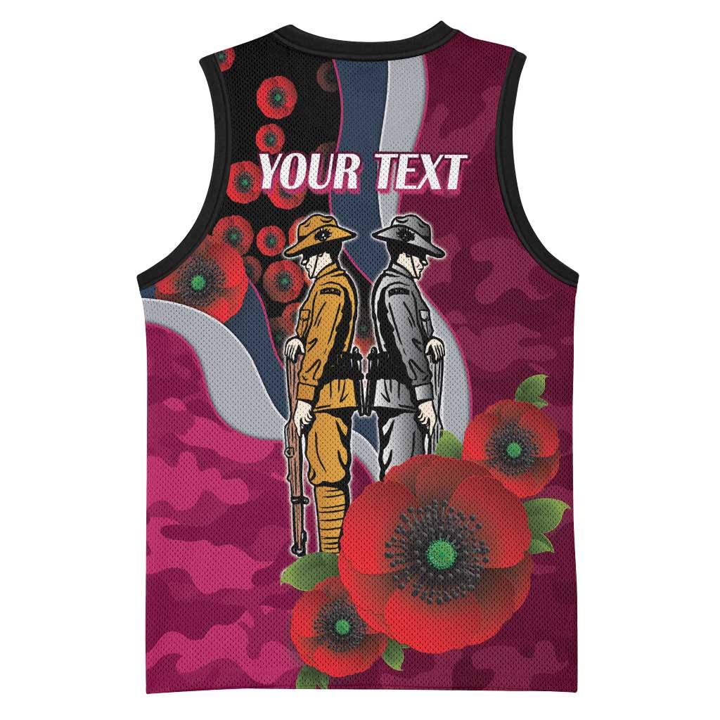 Manly Warringah Sea Eagles ANZAC Personalised Basketball Jersey Lest We Forget Poppy Camo