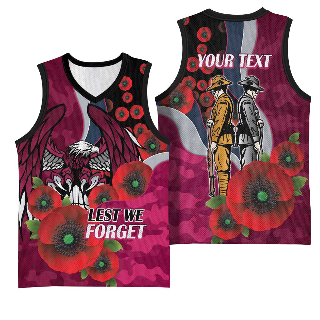 Manly Warringah Sea Eagles ANZAC Personalised Basketball Jersey Lest We Forget Poppy Camo