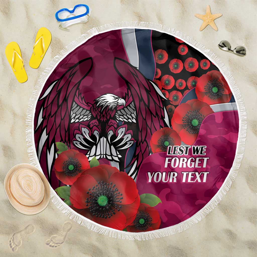 Manly Warringah Sea Eagles ANZAC Personalised Beach Blanket Lest We Forget Poppy Camo