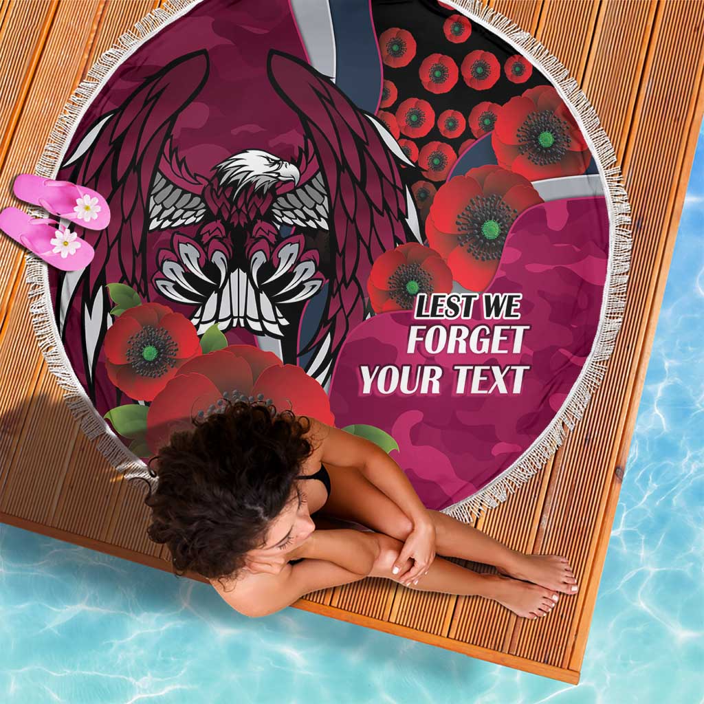 Manly Warringah Sea Eagles ANZAC Personalised Beach Blanket Lest We Forget Poppy Camo