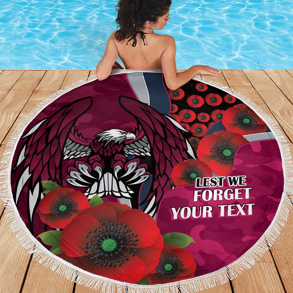 Manly Warringah Sea Eagles ANZAC Personalised Beach Blanket Lest We Forget Poppy Camo