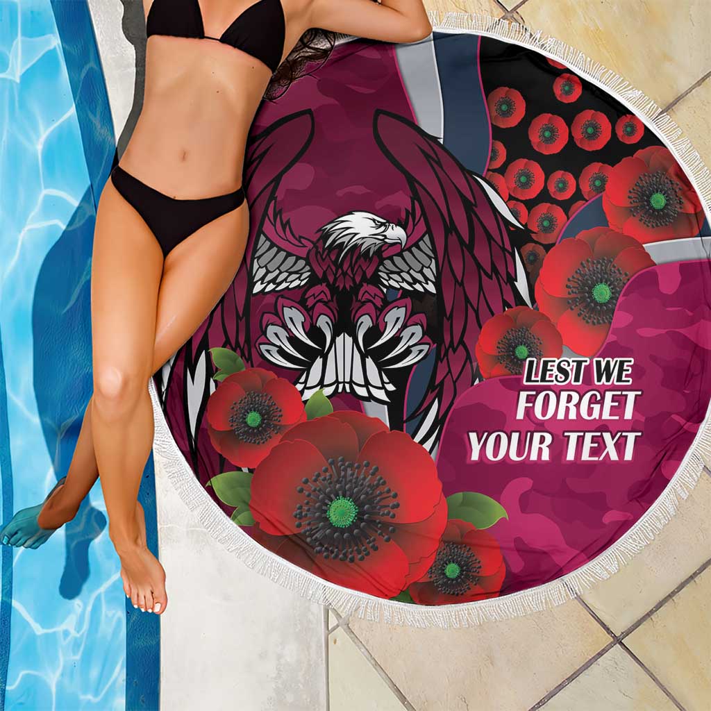 Manly Warringah Sea Eagles ANZAC Personalised Beach Blanket Lest We Forget Poppy Camo