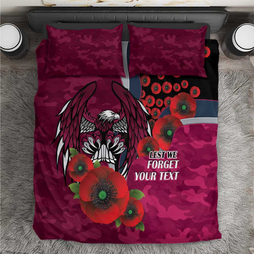 Manly Warringah Sea Eagles ANZAC Personalised Bedding Set Lest We Forget Poppy Camo