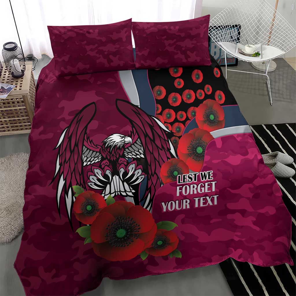 Manly Warringah Sea Eagles ANZAC Personalised Bedding Set Lest We Forget Poppy Camo