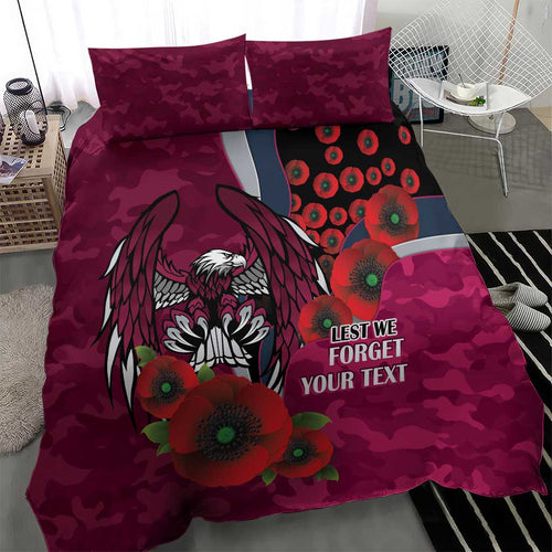 Manly Warringah Sea Eagles ANZAC Personalised Bedding Set Lest We Forget Poppy Camo