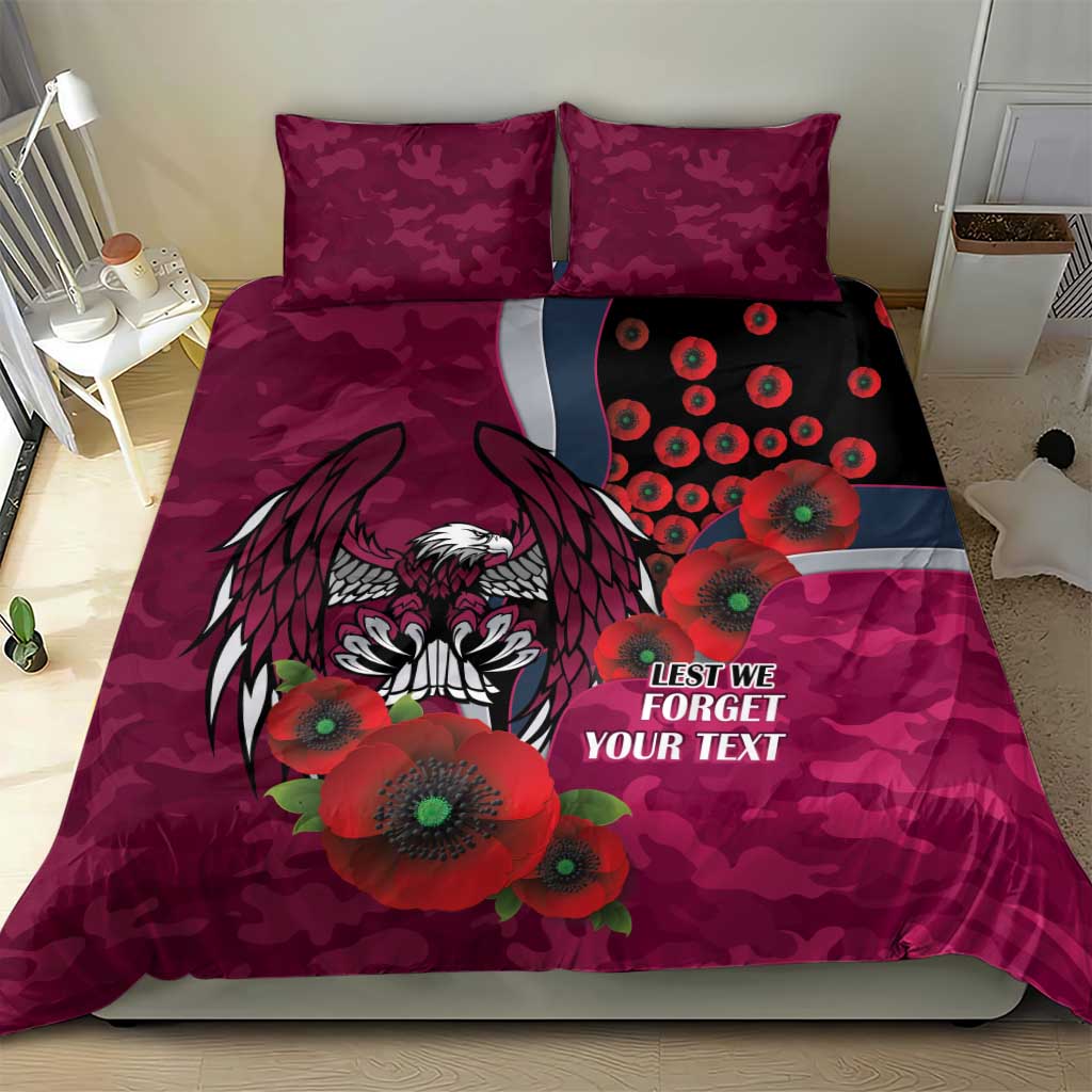 Manly Warringah Sea Eagles ANZAC Personalised Bedding Set Lest We Forget Poppy Camo