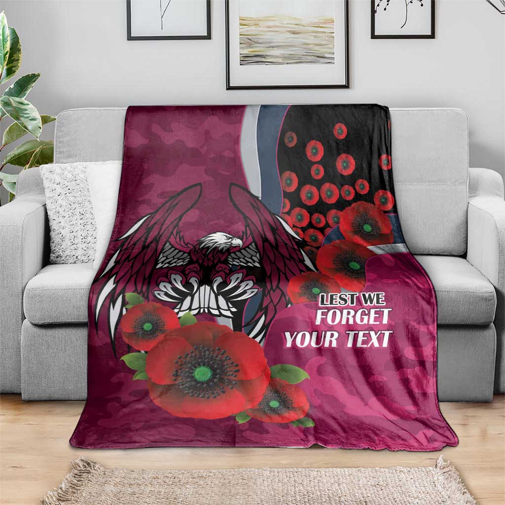 Manly Warringah Sea Eagles ANZAC Personalised Blanket Lest We Forget Poppy Camo