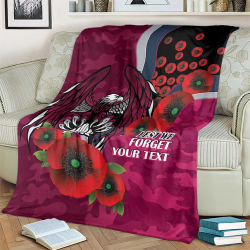 Manly Warringah Sea Eagles ANZAC Personalised Blanket Lest We Forget Poppy Camo