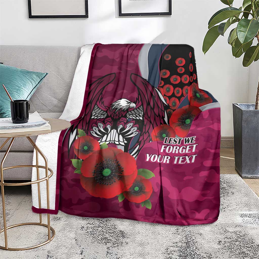 Manly Warringah Sea Eagles ANZAC Personalised Blanket Lest We Forget Poppy Camo