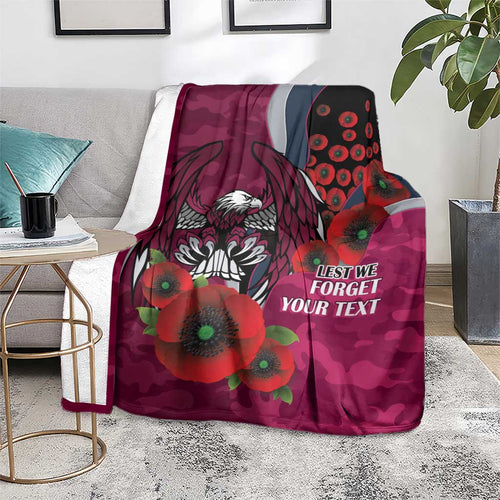Manly Warringah Sea Eagles ANZAC Personalised Blanket Lest We Forget Poppy Camo