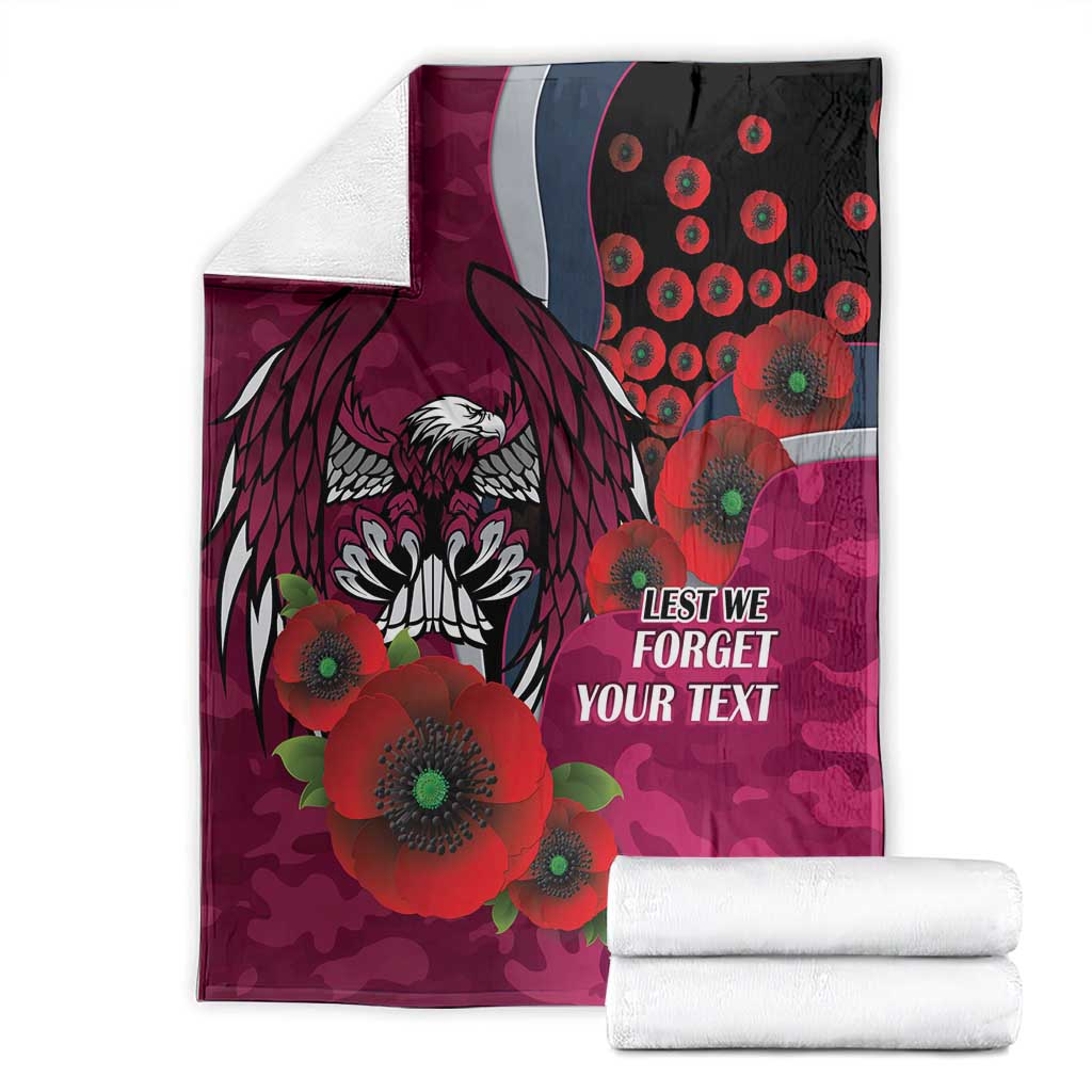 Manly Warringah Sea Eagles ANZAC Personalised Blanket Lest We Forget Poppy Camo