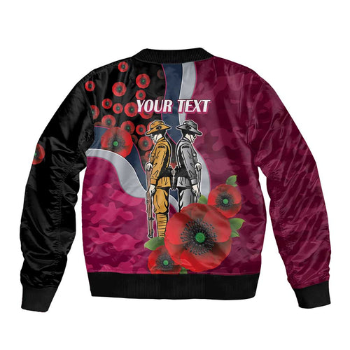 Manly Warringah Sea Eagles ANZAC Personalised Bomber Jacket Lest We Forget Poppy Camo