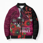 Manly Warringah Sea Eagles ANZAC Personalised Bomber Puffer Jacket Lest We Forget Poppy Camo