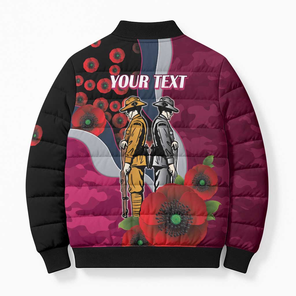 Manly Warringah Sea Eagles ANZAC Personalised Bomber Puffer Jacket Lest We Forget Poppy Camo