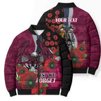Manly Warringah Sea Eagles ANZAC Personalised Bomber Puffer Jacket Lest We Forget Poppy Camo