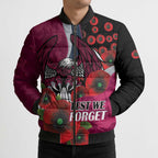 Manly Warringah Sea Eagles ANZAC Personalised Bomber Puffer Jacket Lest We Forget Poppy Camo