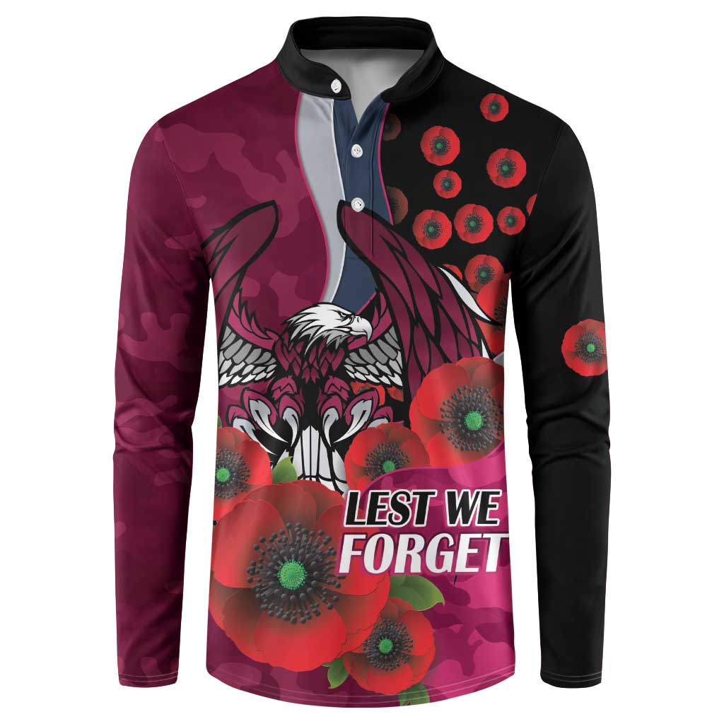 Manly Warringah Sea Eagles ANZAC Personalised Button Sweatshirt Lest We Forget Poppy Camo