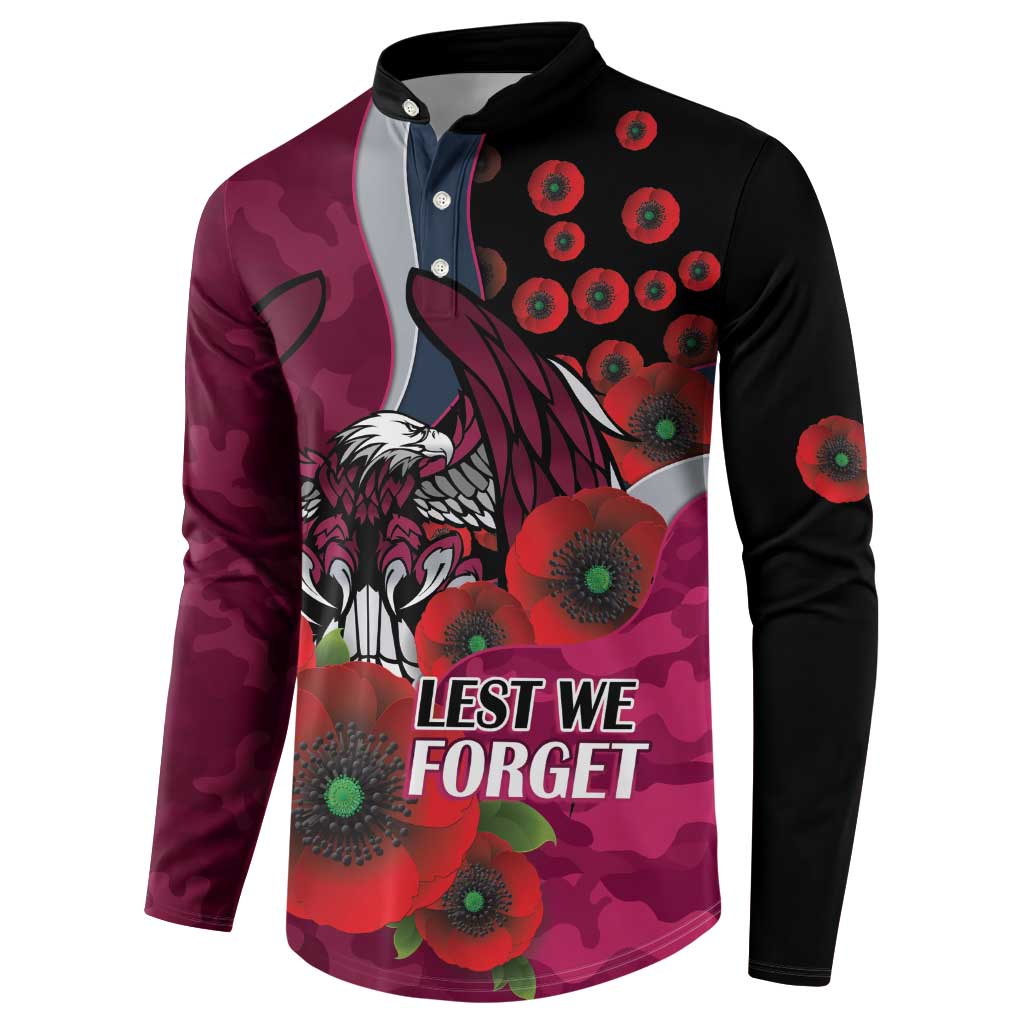 Manly Warringah Sea Eagles ANZAC Personalised Button Sweatshirt Lest We Forget Poppy Camo