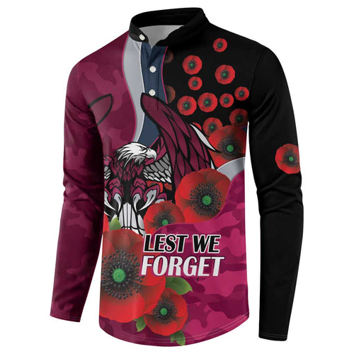 Manly Warringah Sea Eagles ANZAC Personalised Button Sweatshirt Lest We Forget Poppy Camo