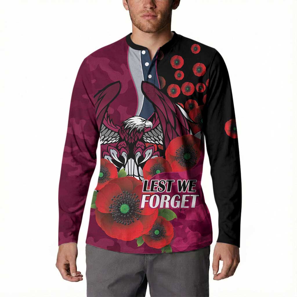 Manly Warringah Sea Eagles ANZAC Personalised Button Sweatshirt Lest We Forget Poppy Camo