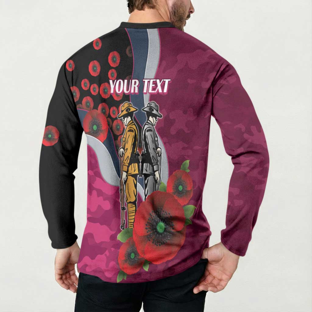 Manly Warringah Sea Eagles ANZAC Personalised Button Sweatshirt Lest We Forget Poppy Camo