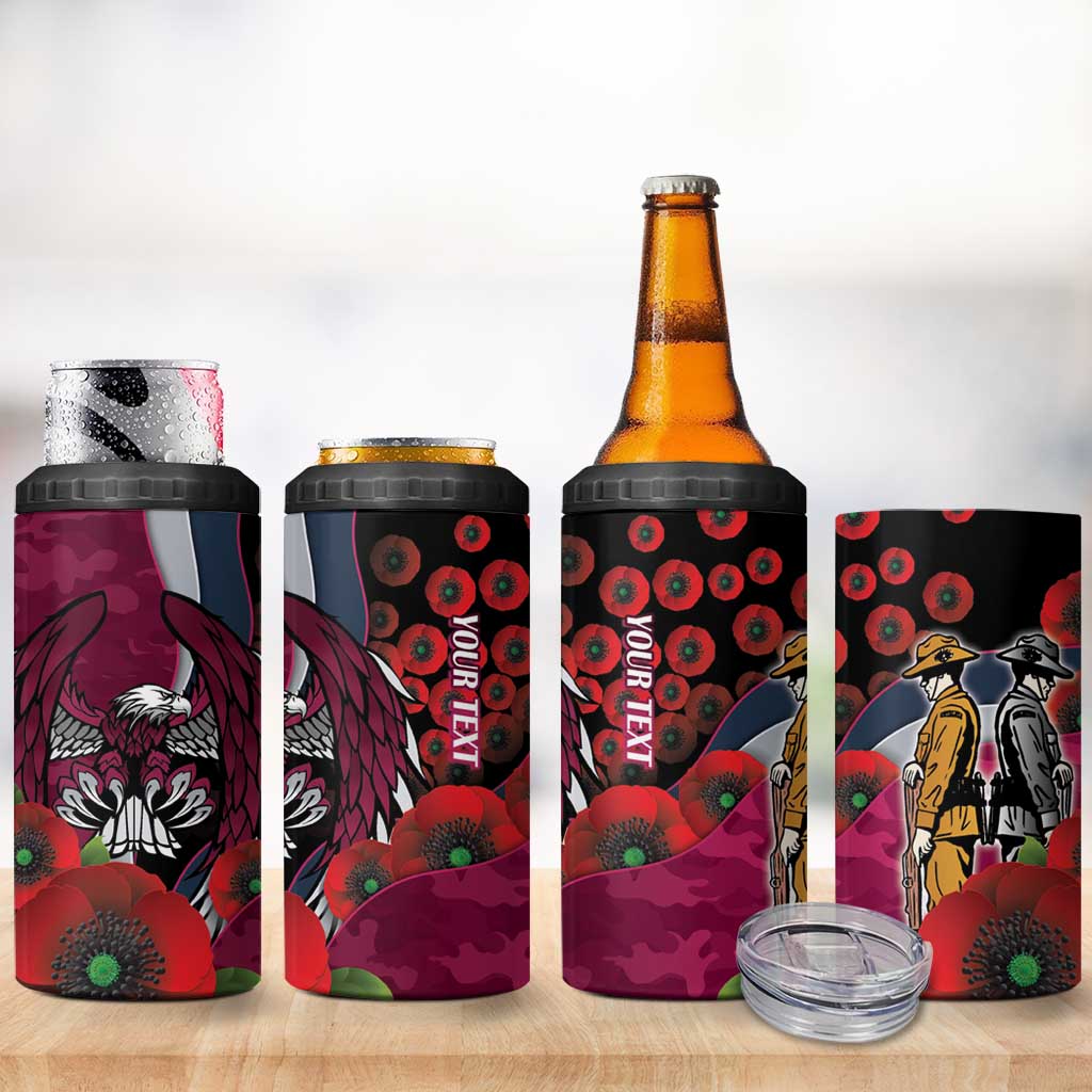 Manly Warringah Sea Eagles ANZAC Personalised 4 in 1 Can Cooler Tumbler Lest We Forget Poppy Camo