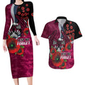Manly Warringah Sea Eagles ANZAC Personalised Couples Matching Long Sleeve Bodycon Dress and Hawaiian Shirt Lest We Forget Poppy Camo
