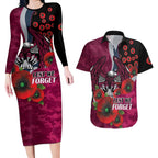 Manly Warringah Sea Eagles ANZAC Personalised Couples Matching Long Sleeve Bodycon Dress and Hawaiian Shirt Lest We Forget Poppy Camo