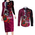 Manly Warringah Sea Eagles ANZAC Personalised Couples Matching Long Sleeve Bodycon Dress and Long Sleeve Button Shirt Lest We Forget Poppy Camo