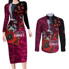 Manly Warringah Sea Eagles ANZAC Personalised Couples Matching Long Sleeve Bodycon Dress and Long Sleeve Button Shirt Lest We Forget Poppy Camo