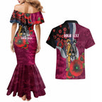 Manly Warringah Sea Eagles ANZAC Personalised Couples Matching Mermaid Dress and Hawaiian Shirt Lest We Forget Poppy Camo
