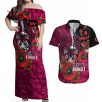 Manly Warringah Sea Eagles ANZAC Personalised Couples Matching Off Shoulder Maxi Dress and Hawaiian Shirt Lest We Forget Poppy Camo