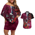 Manly Warringah Sea Eagles ANZAC Personalised Couples Matching Off Shoulder Short Dress and Hawaiian Shirt Lest We Forget Poppy Camo