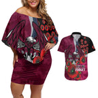 Manly Warringah Sea Eagles ANZAC Personalised Couples Matching Off Shoulder Short Dress and Hawaiian Shirt Lest We Forget Poppy Camo